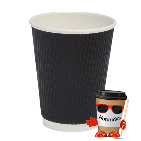 12oz Black Ridged Hot Drink Paper Cup (25/500)